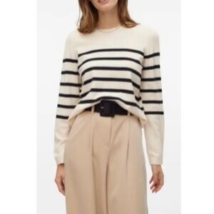Vero Moda Cream and Black Striped Long Sleeve Top
